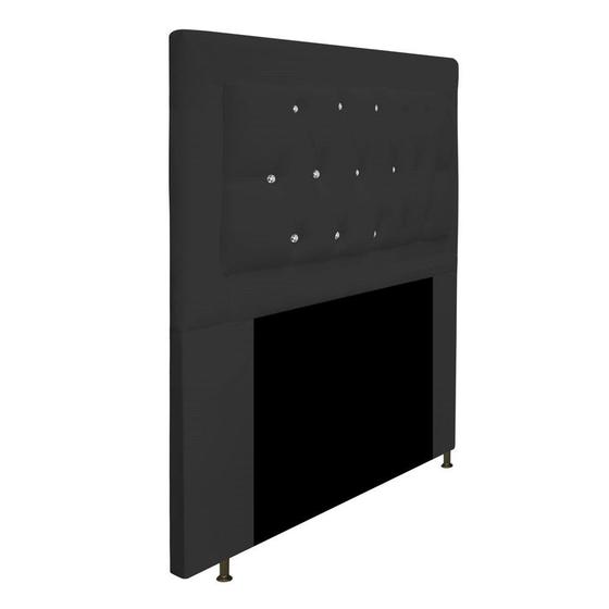 Imagem de Cabeceira Estofada Bianca 100cm Solteiro Quarto Cama Box com strass Tecido Sintético Preto - KDAcanto Móveis