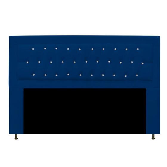 Imagem de Cabeceira Estofada Bianca 140cm casal Quarto Cama Box com strass Suede Azul Marinho - KDAcanto Móveis