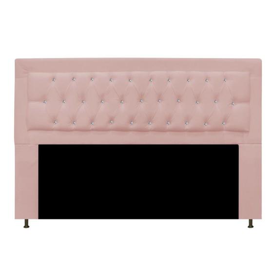 Imagem de Cabeceira Estofada Bianca 140cm para Cama Casal Strass Capitonê Suede Rose Gold - Damaffê Móveis