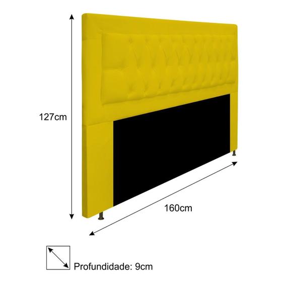 Imagem de Cabeceira Estofada Bianca 160cm para Cama Queen Size Capitonê material sintético Amarelo - KDAcanto Móveis