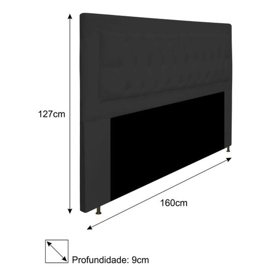 Imagem de Cabeceira Estofada Bianca 160cm para Cama Queen Size Capitonê material sintético Preto - KDAcanto Móveis