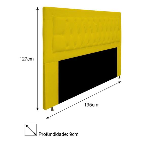 Imagem de Cabeceira Estofada Bianca 195cm para Cama King Size Capitonê Tecido Sintético Amarelo