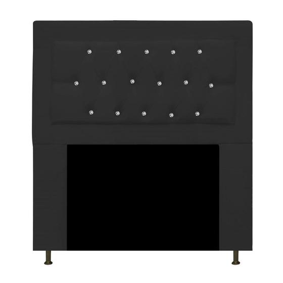 Imagem de Cabeceira Estofada Bianca 90cm para Cama Solteiro Strass Capitonê Suede Preto - Damaffê Móveis