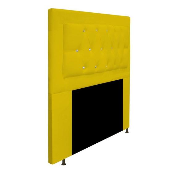 Imagem de Cabeceira Estofada Bianca 90cm Solteiro Quarto Cama Box com strass Suede Amarelo - KDAcanto Móveis