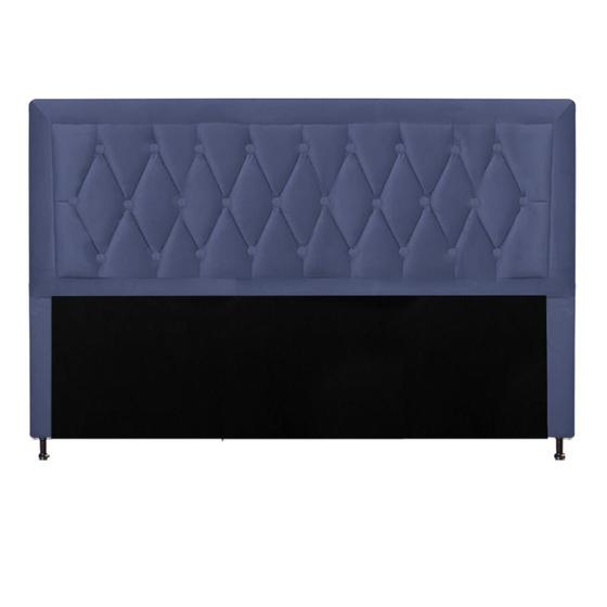 Imagem de Cabeceira Estofada Bianca Capitonê 160 cm Queen Size Quarto para Cama Box Suede Azul Marinho - Damaffê Móveis