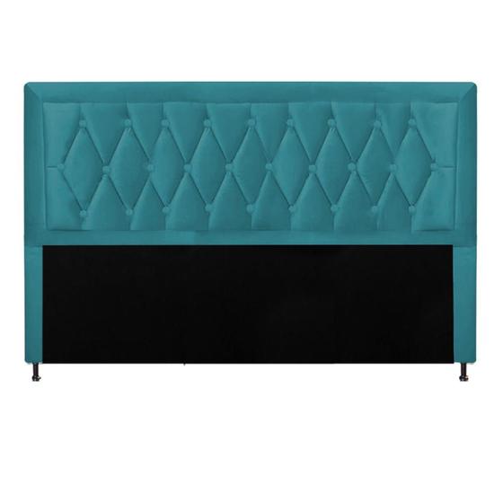 Imagem de Cabeceira Estofada Bianca Capitonê 195 cm King Size Quarto para Cama Box material sintético Azul Turquesa - Damaffê Móveis