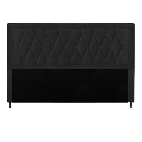 Imagem de Cabeceira Estofada Bianca Capitonê 195 cm King Size Quarto para Cama Box Suede Preto - KDAcanto Móveis