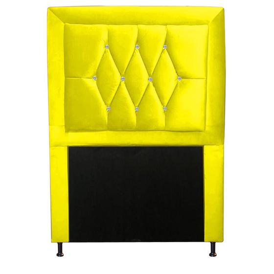 Imagem de Cabeceira Estofada Bianca para Cama Box Solteiro 90cm material sintético Amarelo com Botões de Strass - Damaffê Móveis