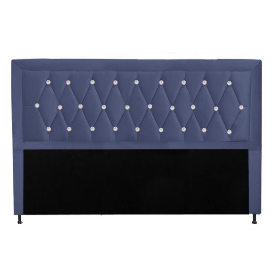 Imagem de Cabeceira Estofada Bianca Strass 195 cm King Size Quarto para Cama Box Suede Azul Marinho - KDAcanto Móveis