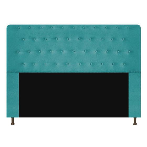 Imagem de Cabeceira Estofada Brenda 140 cm para Cama Casal com Botonê  Suede Azul Turquesa - Damaffê Móveis