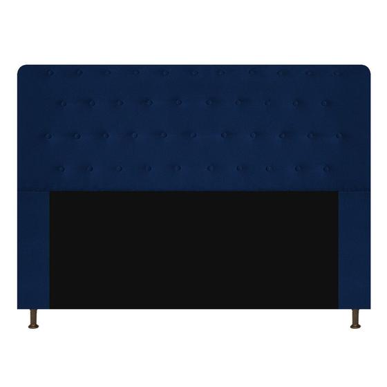 Imagem de Cabeceira Estofada Brenda 160 cm para Cama Queen Size com Botonê Suede Azul Marinho - Damaffê Móveis