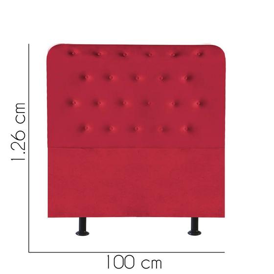 Imagem de Cabeceira Estofada Brenda Capitonê 100 cm Solteiro Quarto para Cama Box Tecido Sintético Vermelho - KDAcanto Móveis