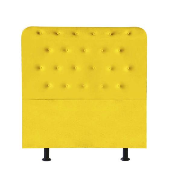 Imagem de Cabeceira Estofada Brenda Capitonê 90 cm Solteiro Quarto para Cama Box material sintético Amarelo - Damaffê Móveis