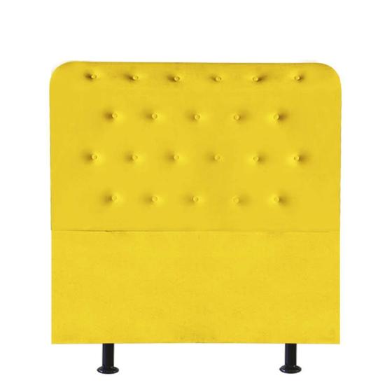 Imagem de Cabeceira Estofada Brenda Capitonê 90 cm Solteiro Quarto para Cama Box Tecido Sintético Amarelo - KDAcanto Móveis