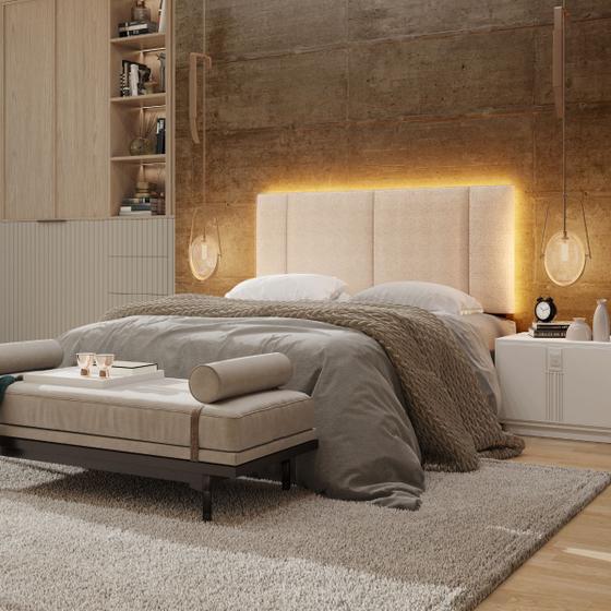 Imagem de Cabeceira Estofada Cama Box Casal com LED Splend 140 cm