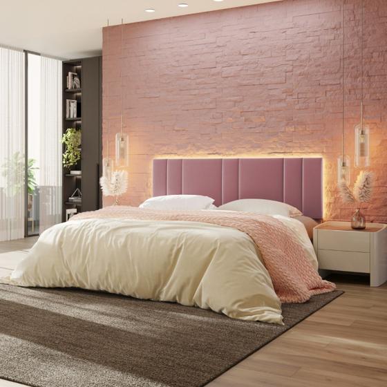 Imagem de Cabeceira Estofada Cama Casal King Size LED Moderna 200 cm