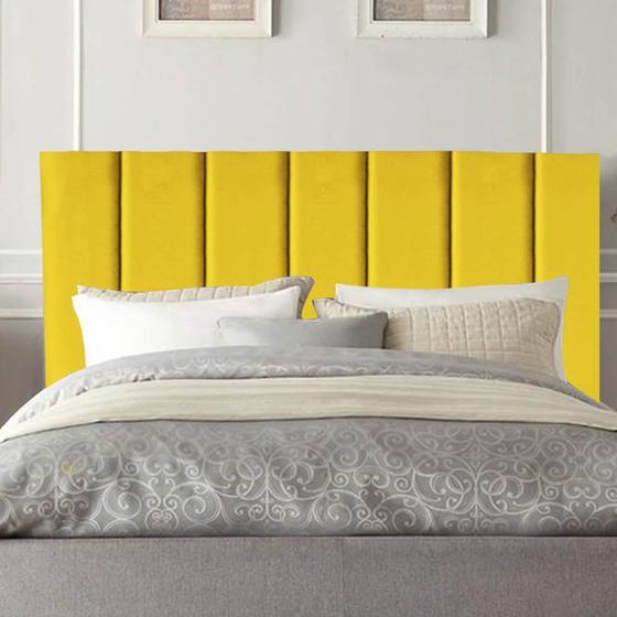 Imagem de Cabeceira Estofada Carla 160 cm Queen Size Quarto para Cama Box Suede Amarelo - Damaffê Móveis