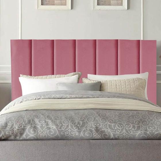 Imagem de Cabeceira Estofada Carla 195CM King material sintético Rosa - D A DECOR