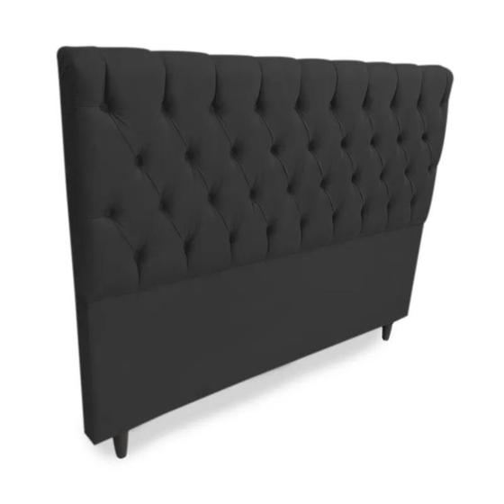 Imagem de Cabeceira Estofada com Botões Solteiro SRJ Suede Cor Preto 90 cm