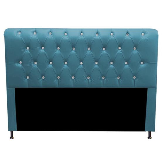 Imagem de Cabeceira Estofada Cristal 100 cm Solteiro Quarto para Cama Box Suede Azul Turquesa - Damaffê Móveis