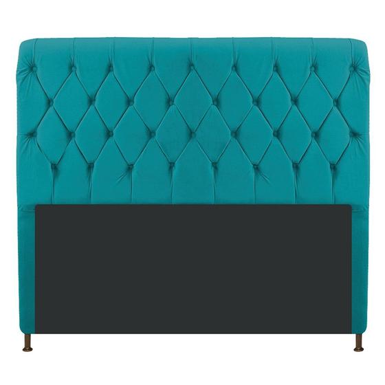 Imagem de Cabeceira Estofada Cristal 195 cm King Size Com Capitonê Suede Azul Turquesa - ADJ Decor