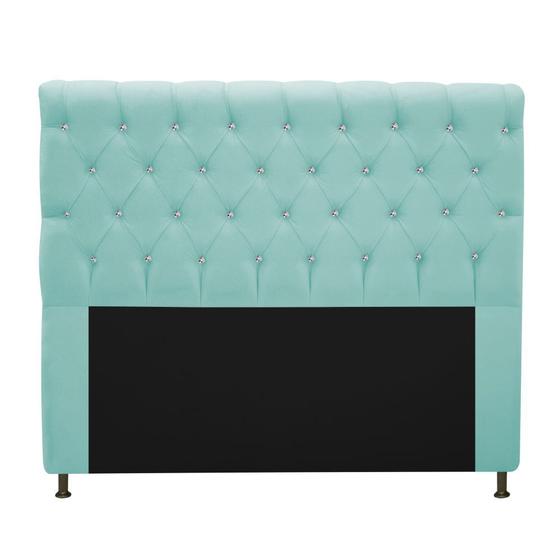 Imagem de Cabeceira Estofada Cristal 195 cm King Size Com Strass Suede Azul Turquesa - ADJ Decor