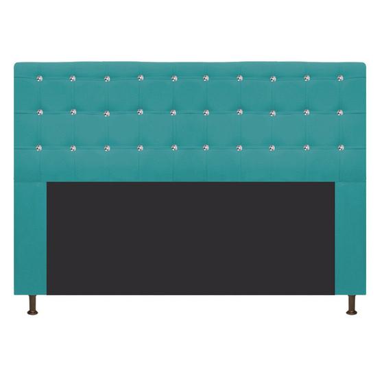 Imagem de Cabeceira Estofada Dama 195 cm King Size Com Strass Suede Azul Turquesa - ADJ Decor