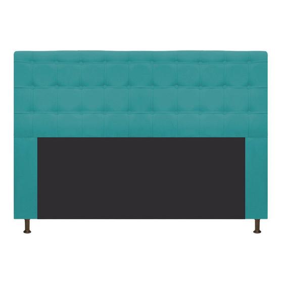 Imagem de Cabeceira Estofada Dama 195 cm para Cama King Size com Botonê Suede Azul Turquesa - Damaffê Móveis