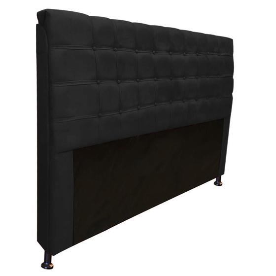 Imagem de Cabeceira Estofada Dama Botonê para Cama Box 160cm Queen Size Tecido Sintético Preto