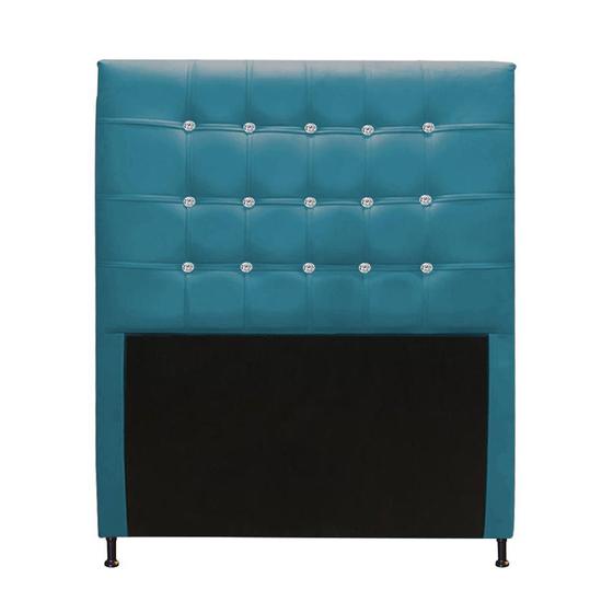 Imagem de Cabeceira Estofada Dama com Botões de Strass para Cama Box 100cm Solteiro Suede Azul Turquesa