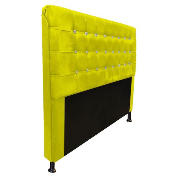 Imagem de Cabeceira Estofada Dama com Botões de Strass para Cama Box 140cm Casal material sintético Amarelo