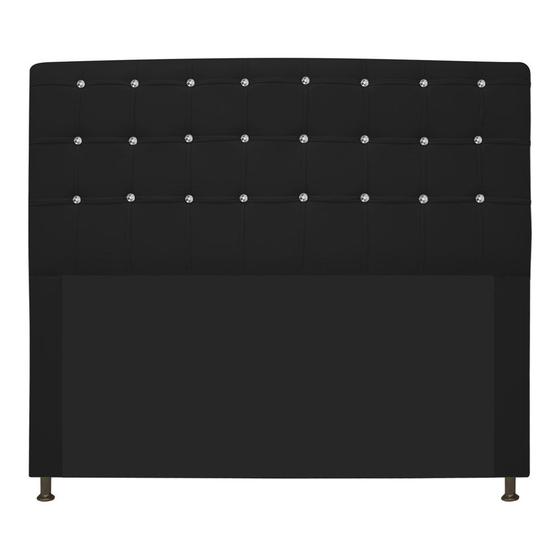 Imagem de Cabeceira Estofada Dama com Strass 140 cm para Cama Box de Casal Sintético Preto para Quarto - AM Decor