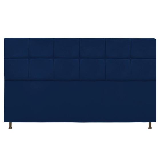 Imagem de Cabeceira Estofada Damares 195 cm King Size Com Botonê Suede Azul Marinho - Damaffê Móveis