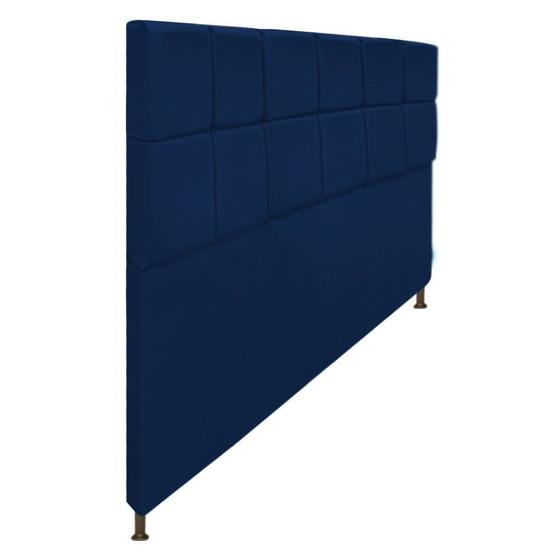 Imagem de Cabeceira Estofada Damares 195 cm para Cama King Size com Botonê Suede Azul Marinho