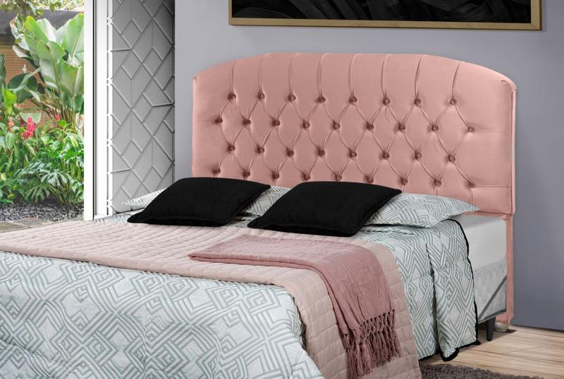 Imagem de Cabeceira estofada de Cama Box Casal Esmeralda, 140cm - Tecido Suede Veludo Rosa