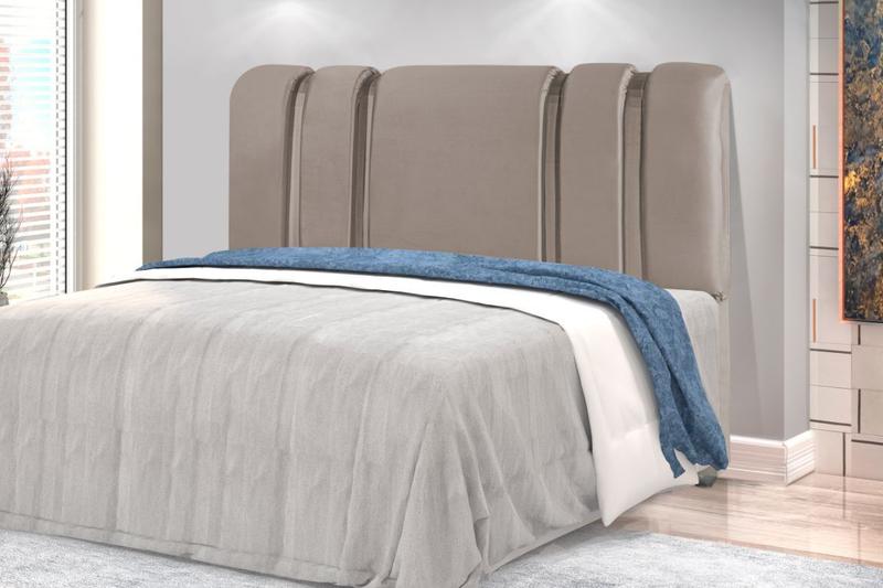 Imagem de Cabeceira estofada de Cama Box Casal Requinte, 160cm - Tecido Suede Veludo Bege