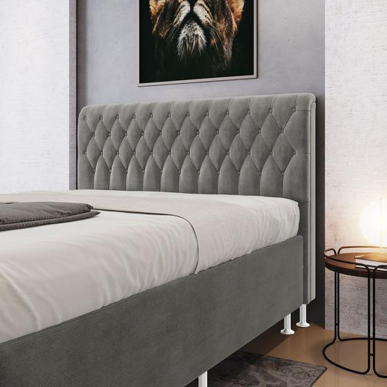 Imagem de Cabeceira Estofada Decorativa para Cama Box Bellatrix 140 para Cama de Casal Suede Cinza Aradecor