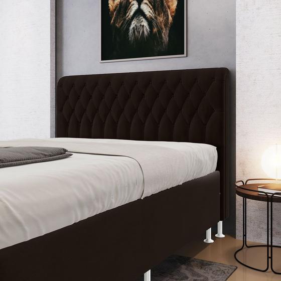 Imagem de Cabeceira Estofada Decorativa para Cama Box Bellatrix 160 para Cama Queen Suede Marrom Aradecor