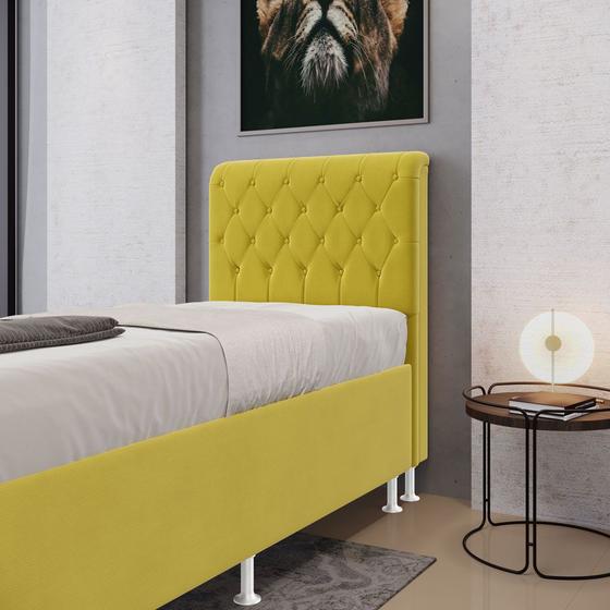 Imagem de Cabeceira Estofada Decorativa para Cama Box Bellatrix 90 para Cama de Solteiro Suede Amarelo Aradecor