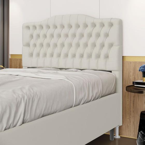 Imagem de Cabeceira Estofada Decorativa Pollux 140 para Cama de Casal Couro Artificial Bege Aradecor