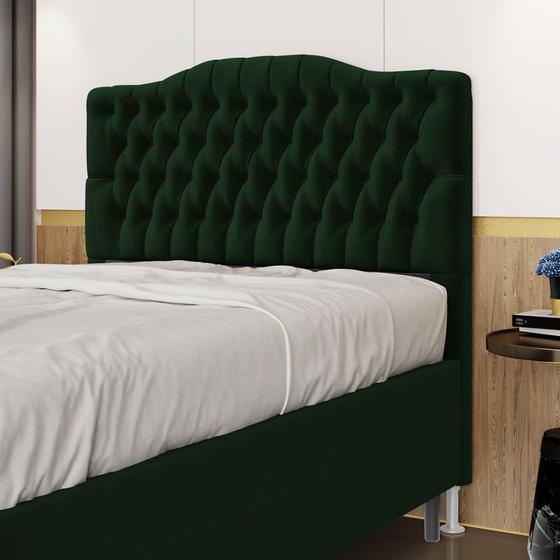 Imagem de Cabeceira Estofada Decorativa Pollux 160 para Cama Queen Sued Verde Aradecor