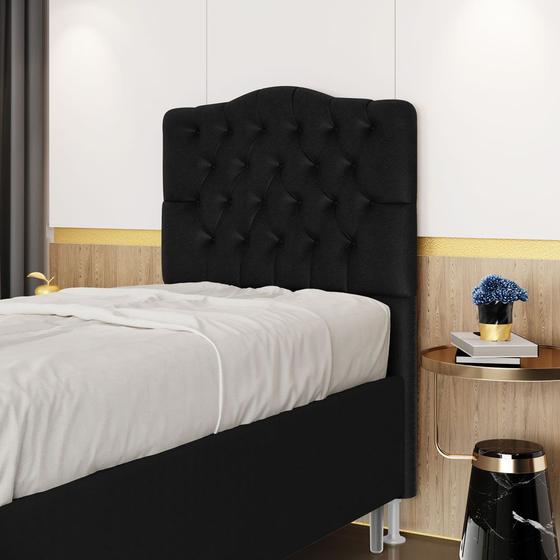 Imagem de Cabeceira Estofada Decorativa Pollux para Cama Box 90 para Cama de Solteiro Couro Preto Aradecor