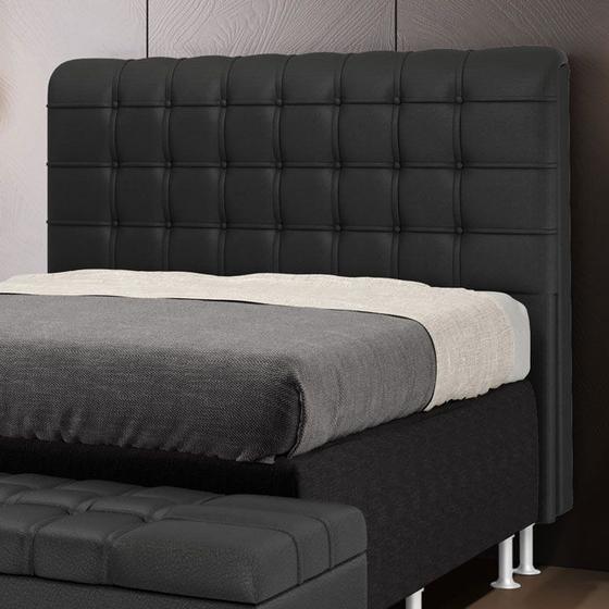 Imagem de Cabeceira Estofada Decorativa Rana 160 para Cama Queen Couro Artificial Preto Aradecor