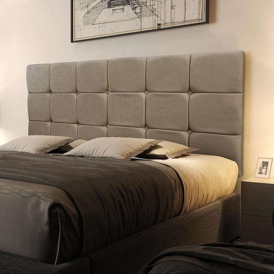 Imagem de Cabeceira Estofada Em Tecido Sued Painel Aconchego 140cm Casal Para Cama Box Bege