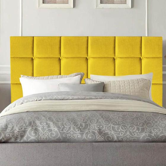 Imagem de Cabeceira Estofada Espanha 160cm Queen Size Para Cama Box Quarto Suede Amarelo - Ahazzo Móveis