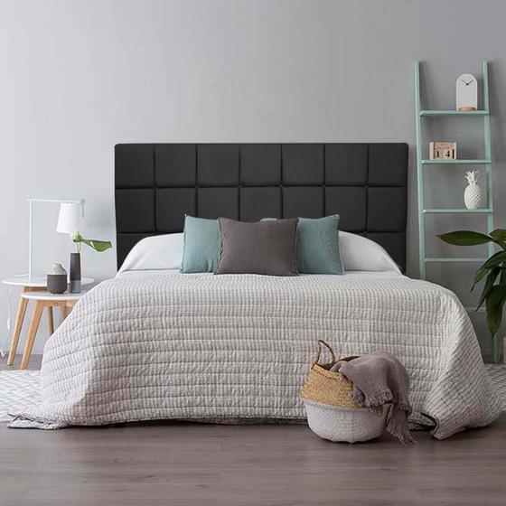 Imagem de Cabeceira Estofada Espanha 195cm King Size Quarto Box Suede Preto - Ahazzo Móveis