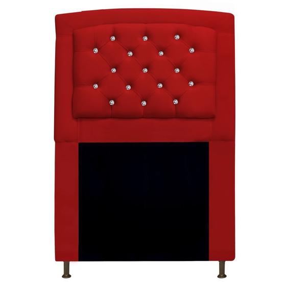 Imagem de Cabeceira Estofada Geovana 100cm para Cama Solteiro com Strass Capitonê Suede Vermelho - Damaffê Móveis