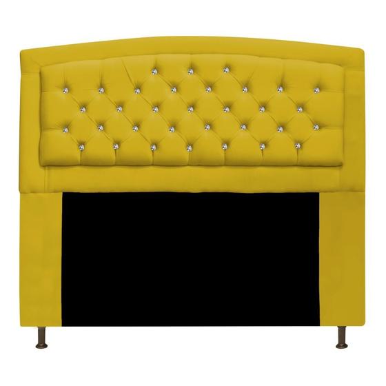 Imagem de Cabeceira Estofada Geovana 140cm para Cama Casal com Strass Capitonê material sintético Amarelo - Damaffê Móveis