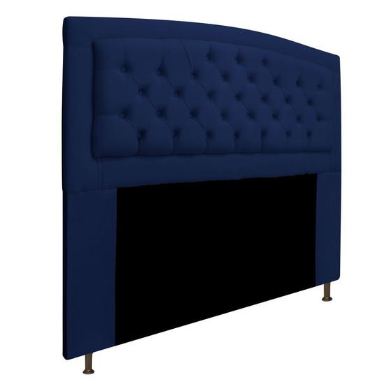 Imagem de Cabeceira Estofada Geovana 160 cm para Cama Queen Size Com Capitonê Suede Azul Marinho