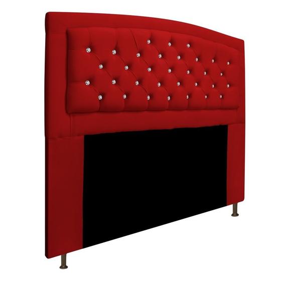 Imagem de Cabeceira Estofada Geovana 195cm King Size Strass Capitonê material sintético Vermelho - KDAcanto Móveis